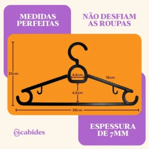 Kit 60 Cabides Pretos Adulto Antideslizante Reforçado Roupas - Imagem 7