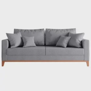 Sofá living beny leonardi estofados retrô 1,80mt 3lug linho com base e pés de madeira cor grafite - Imagem 4