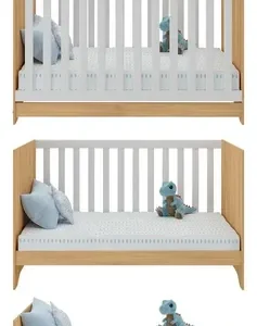 Berço Americano 3 em 1 para Colchão 130x70cm Multimóveis 0527PA Madeirado/Branco - Imagem 6