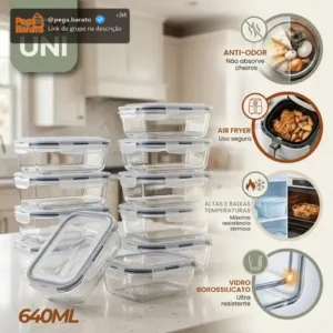 Kit 10 Pote De Vidro Marmita Hermético 640ml Freezer Fitness Rishon - Imagem 1