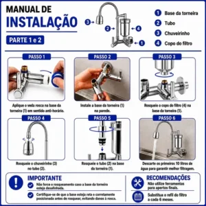 Torneira Com Filtro Com Purificador Agua Bica Flexível Gourmet para Cozinha Parede Luxo Chuveirinho 2 Modos de Jatos A Mais Vendida - Imagem 11