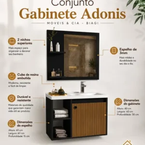 Conjunto Armário Gabinete Cuba Espelheira Para Banheiro - Imagem 9