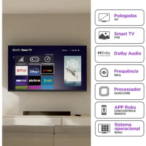 Smart Tv Dled 43 Fhd Multi Roku 3hdmi 2usb Wi-fi Tl056m - Imagem 3
