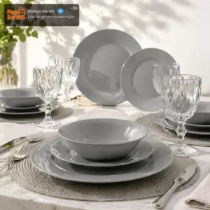 Aparelho De Jantar 16 Peças De Vidro Cinza Com Taça Diamond Conjunto Mesa Posta Completo Jogo De Pratos E Taças Sayonara - Imagem 1