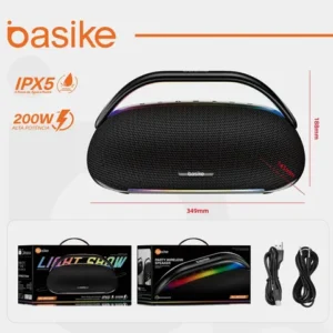 Basike Caixa De Som Bluetooth 200W, Boombox TWS, Prova D'água IPX5, Caixa Som Portátil, Super Potente Festa, Com RGB Luzes LED Bombox Caixa De Som Caixa Som Caixa Bluetooth Caixa Bluetooth Portati - Imagem 3