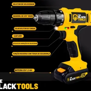 Furadeira Parafusadeira Sem Fio A Bateria Tb-12e 12v 3/8 10mm Com Maleta E Acessórios The Black Tools - Imagem 8