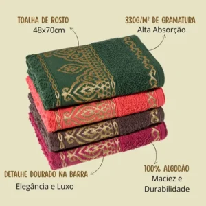 Kit 4 Toalha Rosto Algodão 330g/m2 Luxo Laune Haus Cores Sortidas - Imagem 4