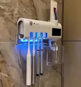 Dispenser Pasta De Dente Com Porta Escova Suporte De Parede Para 4 Escovas Branco Esterilizador Uv Ligeiro - Imagem 2