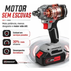 Chave De Impacto Furadeira Brushless 520nm 21v 2 Bateria - Imagem 9