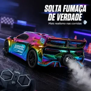 Carrinho Controle Remoto Recarregável Grande Solta Fumaça Luzes Farol Esportivo Cor Metalizado Led Drift Hyper Atacarejo Kids - Imagem 4
