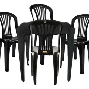 Jr Plasticos Kit Mesa Plástico Quadrada Preta com 4 Cadeiras Bistrô 70cm - Imagem 6