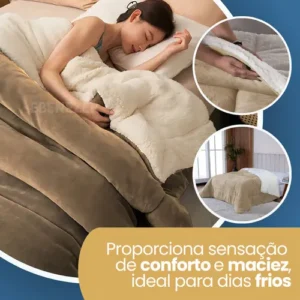 Edredom Cobertor Coberdrom Sherpa Casal Queen Grosso Macio Cor Caqui - Imagem 5