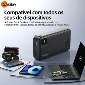 Power Bank Basike 20000mAh Preto, Carga Rápida 22.5W para iPhone e Samsung, Com Cabos Embutidos e Display - Imagem 7