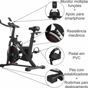 Bicicleta Ergométrica Para Spinning Mecanica 6kg Odin Fit Cor Preto e Vermelho - Imagem 3