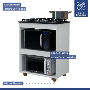 Balcão para Cooktop 5 Bocas Turim de MDP Branco Kaiki Móveis - Imagem 4