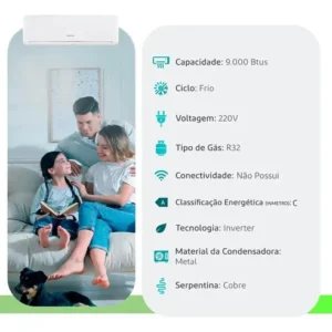 Ar Condicionado HW Inverter Hisense Eco Plus 9.000 Btus Frio R-32 - Imagem 2