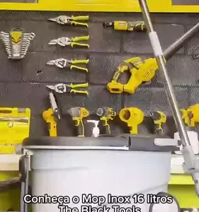 Esfregão Mop 360° Balde Inox Com Rodas Microfibra 16 Litros Cabo Longo Alça Cinza TBBL04 The Black Tools - Imagem 2