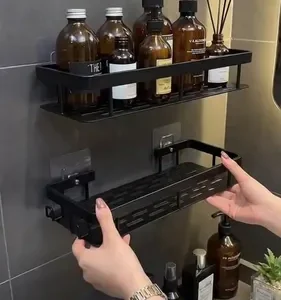Kit 2 Suporte Porta Shampoo Sabonete Prateleira Banheiro Adesivo Parede Sem Furar Box Luxo Cor Preto Homeroarte - Imagem 9