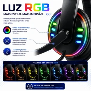 Headset Gamer RGB Led Com Microfone P2 P/ PC PS4 PS5 Xbox Celular Notebook Surround 5.1 Landara - Imagem 7