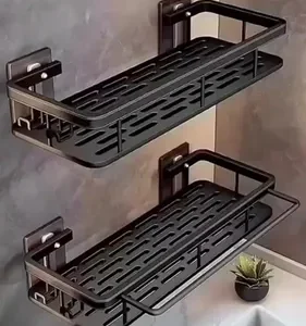 Kit 2 Suporte Porta Shampoo Sabonete Prateleira Banheiro Adesivo Parede Sem Furar Box Luxo Cor Preto Homeroarte - Imagem 10