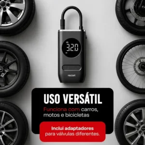Mini Compressor Digital Portátil Rezzet para Carro Moto e Bicicleta com Calibrador Digital Inflador Elétrico de Pneus LCD Lanterna LED Compacto e Recarregável Preto - Imagem 2