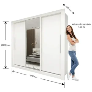 Guarda-roupa Casal Branco 3 Portas Corrediça Espelhada Milão MDF Yescasa - Imagem 5