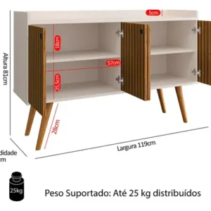 Aparador Buffet Off Ripado Dallas Freijó 4 Portas Café Retrô - Imagem 7