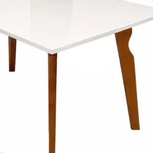 Mesa Jantar Bella Off White Mdf Com Pés De Madeira Moderna - Imagem 7