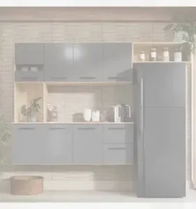 Armário de Cozinha Completa Aéreo 7 Portas e 2 Gavetas Planejada Suspenso Branco Off White Carvalho Nature Amadeirado - Imagem 2