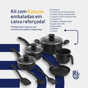 Jogo De Panelas 8 Peças Antiaderente Teflon Com Tampa Vidro - Imagem 5