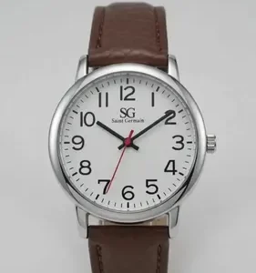 Relógio Masculino Chrowl Prateado Saint Germain Correia De Couro Marrom Caixa Prateada Fundo Branco 40mm Elegante Clássico - Imagem 2