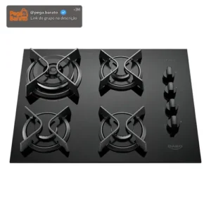 Cooktop 4 Bocas Dako Supreme Com Mesa de Vidro e Tripla Chama Preto Bivolt - Imagem 1