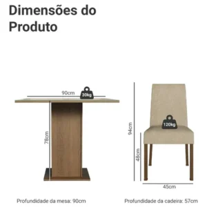 Sala De Jantar Estofada Madesa Evelin Mesa Tampo Vidro Com 4 Cadeiras Cor Rustic/Crema/Imperial MDJA0401037GSIM - Imagem 4