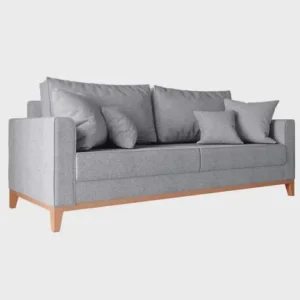 Sofá living beny leonardi estofados retrô 1,80mt 3lug linho com base e pés de madeira cor grafite - Imagem 3
