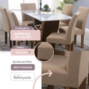 Kit 6 Capa Cadeira Jantar Malha Spandex Lisa E Estampada - Imagem 7