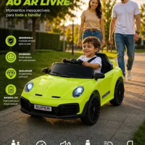 Carro Elétrico Infantil TURBO RSX 12V Controle Remoto Luzes Música Verde - Imagem 6