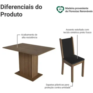 Sala De Jantar Madesa Talita Mesa Tampo Madeira 4 Cadeiras Cor Rustic/Preto/Oxford Desenho do tecido das cadeiras Liso - Imagem 5