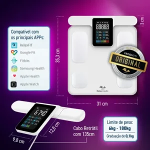Balança Bioimpedância Corporal Digital Profissional 8 Eletrodos Bodyscan Pro - Relaxmedic Cor Branca - Imagem 5