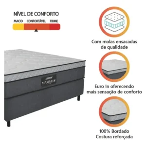 Cama Box Casal Colchão Gazin Maximus Molas Ensacadas 138x188x62cm Linho Grafite / Branco - Suporta até 120Kg por Pessoa - Imagem 6