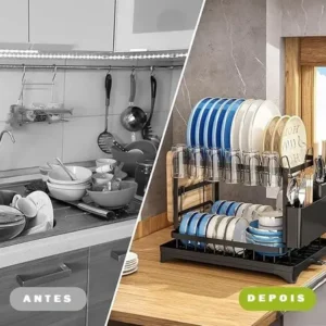 Escorredor De Louça Pratos Talheres Inox Cozinha Duplo - Imagem 6
