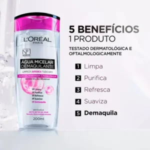 Água Micelar L'Oréal Paris Bifásica Limpeza Facial 200ml - Imagem 2