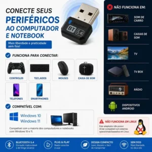 Adaptador Rec Bluetooth 5.4 P/ Computador Até 7 Dispositivos - Imagem 3