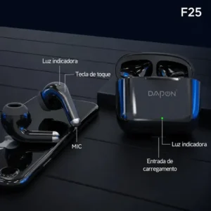 Fone De Ouvido Bluetooth TWS Dapon F25 Touch Sem Fio Com Microfone Cor Preto - Imagem 5