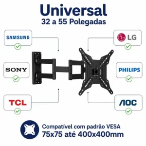 Suporte Tv Articulado Tri-articulado Parede Universal 32 A 55 Polegadas Braco Longo Lcd Led Smart - Imagem 5
