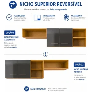 Armário De Cozinha Completo 5 Portas 1 Gaveta Com Nichos - Imagem 7