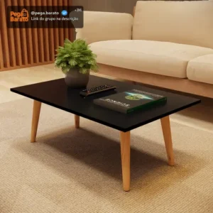 Mesa de centro retangular Inaugura Móveis apoio sala Classic Pés em Madeira cor preto - Imagem 1