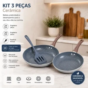 Kit 3pcs Frigideiras Indução Cerâmica Bicolor + Espátula - Imagem 3