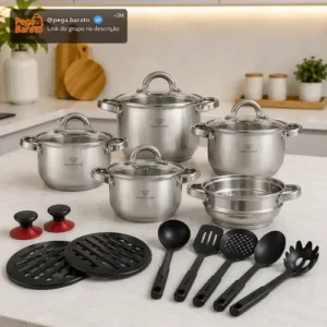 Jogo Panelas Inox 19 Peças Genebra Completo C/ Utensílios - Imagem 1