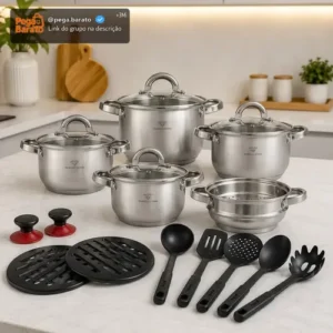 Jogo Panelas Inox 19 Peças Genebra Completo C/ Utensílios - Imagem 1