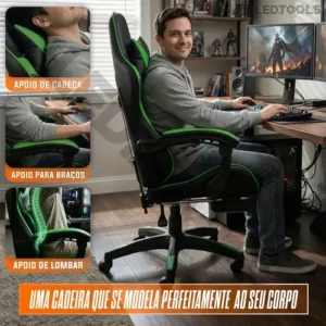 Cadeira Gamer Jogos Escritório Ergonômica Giratória 360 Luxo Cor Verde - Imagem 4